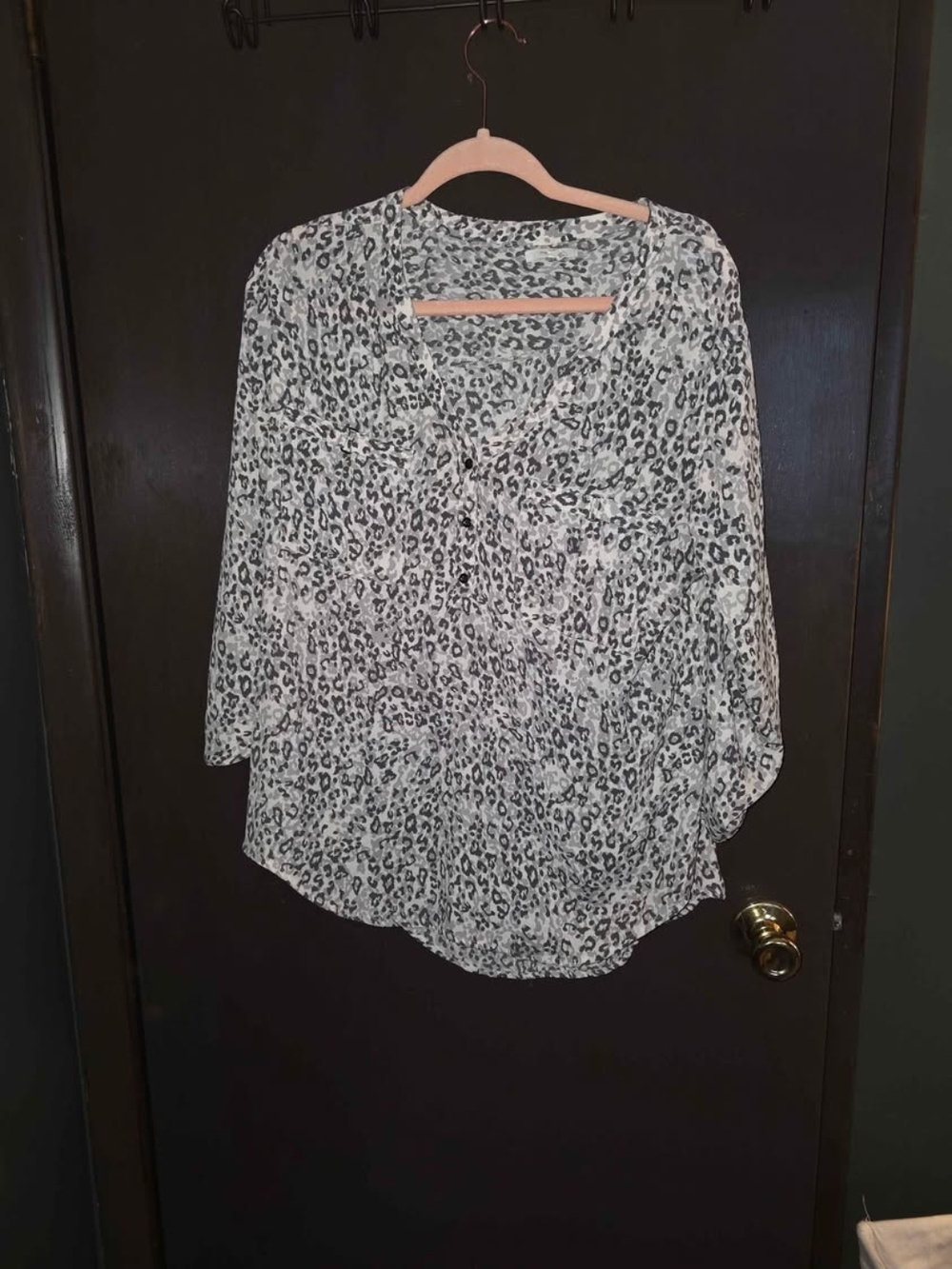 Maurices Light Gray Leopard Print Blouse